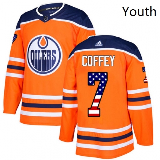 Youth Adidas Edmonton Oilers 7 Paul Coffey Authentic Orange USA Flag Fashion NHL Jersey